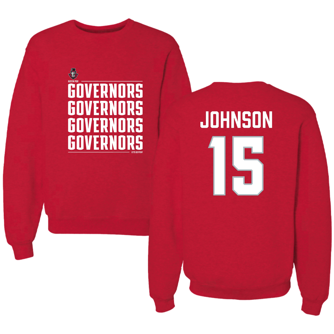 Austin Peay State University Football Red General Crewneck - #15 Jake Johnson