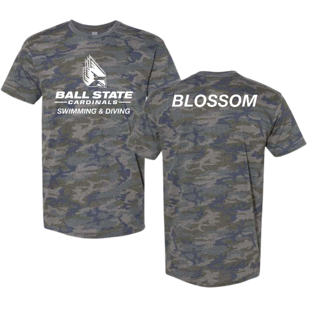 Ball State University Swimming & Diving Vintage Camo Tee - Seth Blossom