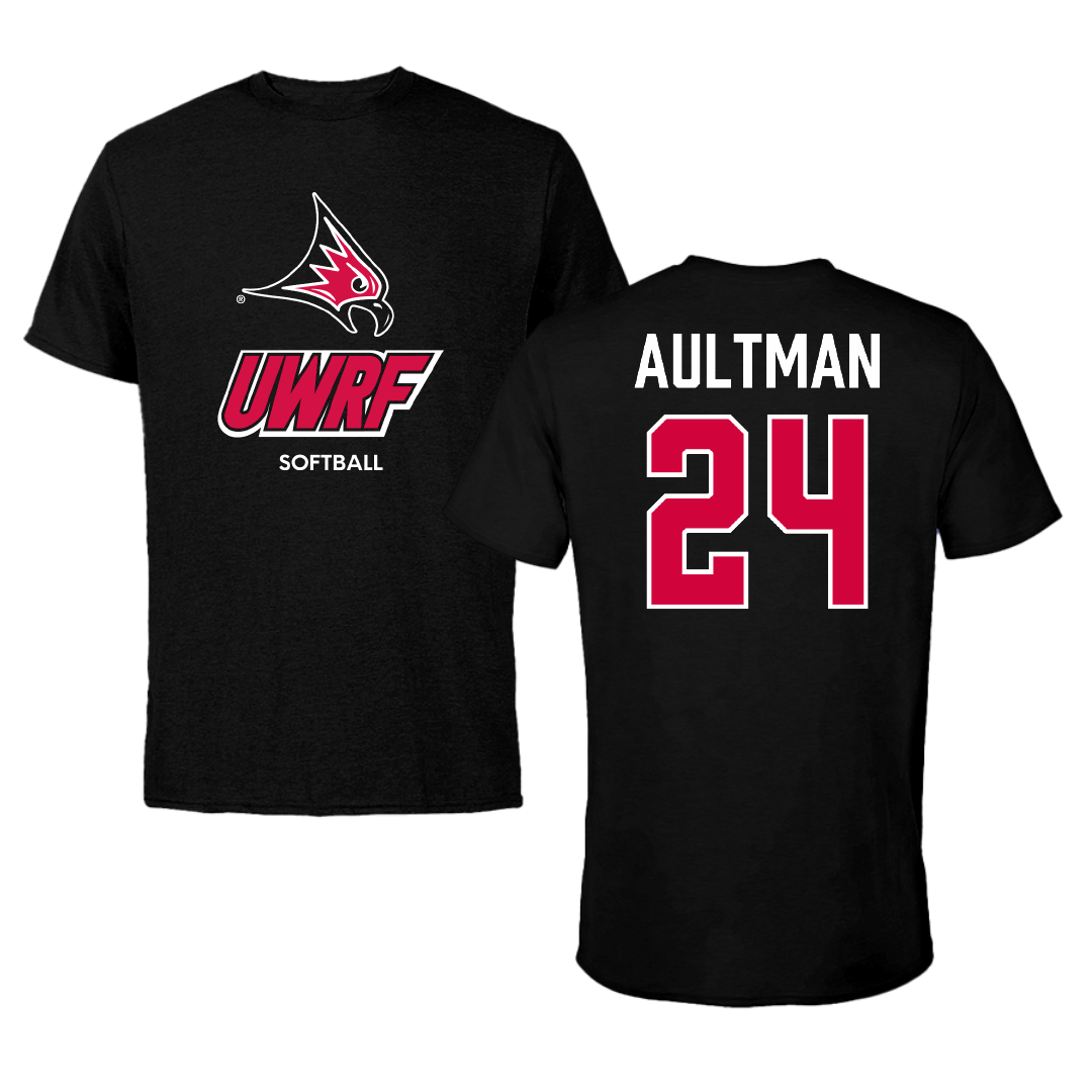University of Wisconsin-River Falls Softball Black Performance Tee - #24 Kelly Aultman