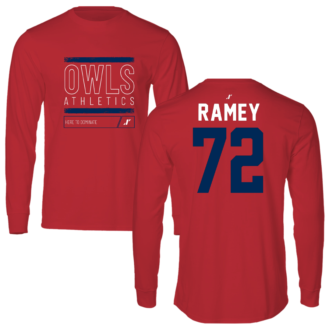 Florida Atlantic University Football Red Dominate Performance Long Sleeve - #72 Brayden Ramey