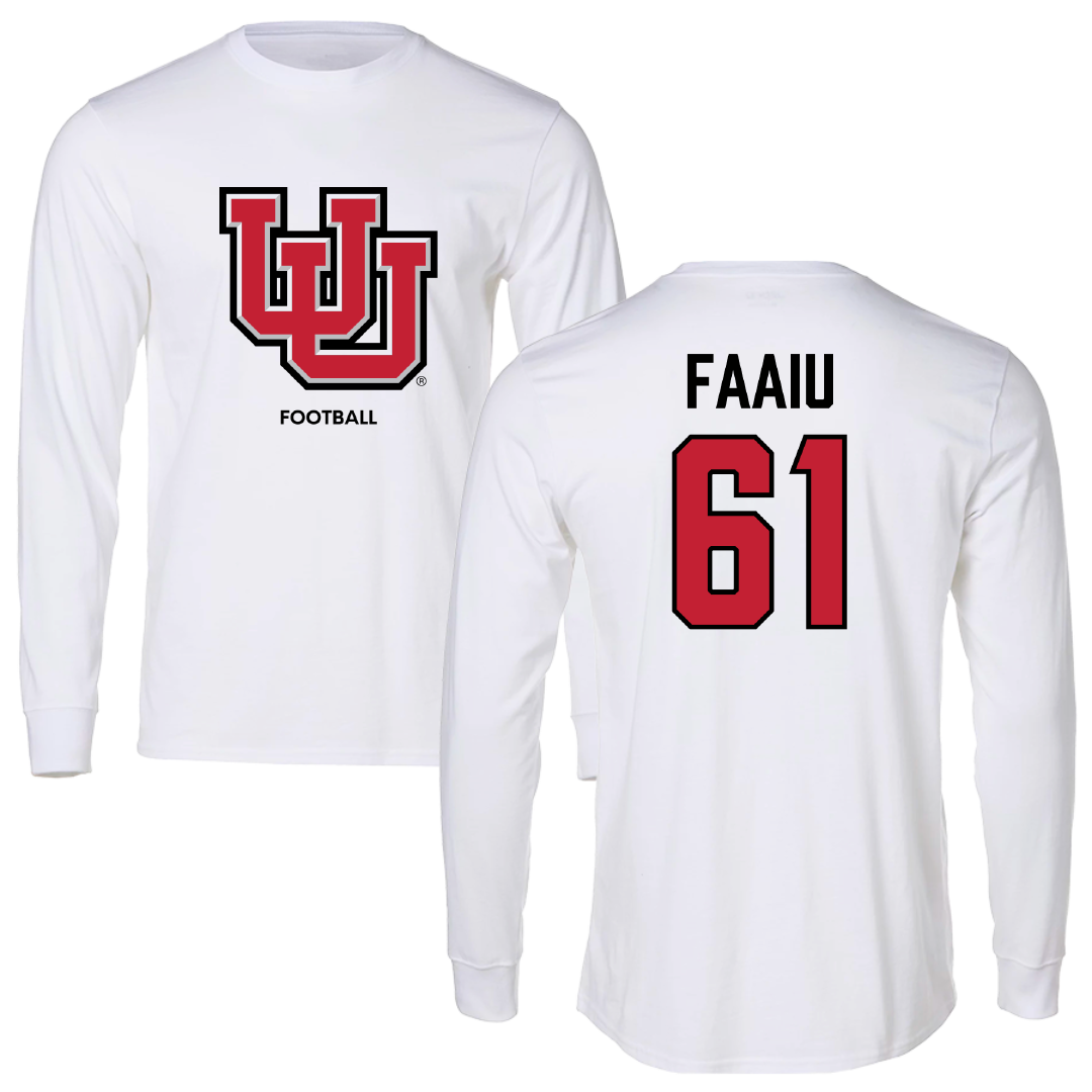 University of Utah Football White Block Long Sleeve - #61 Kolinu'u Faaiu