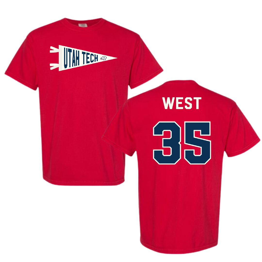 Utah Tech University Baseball Red Pennant Comfort Colors Tee - #35 Dakoda West