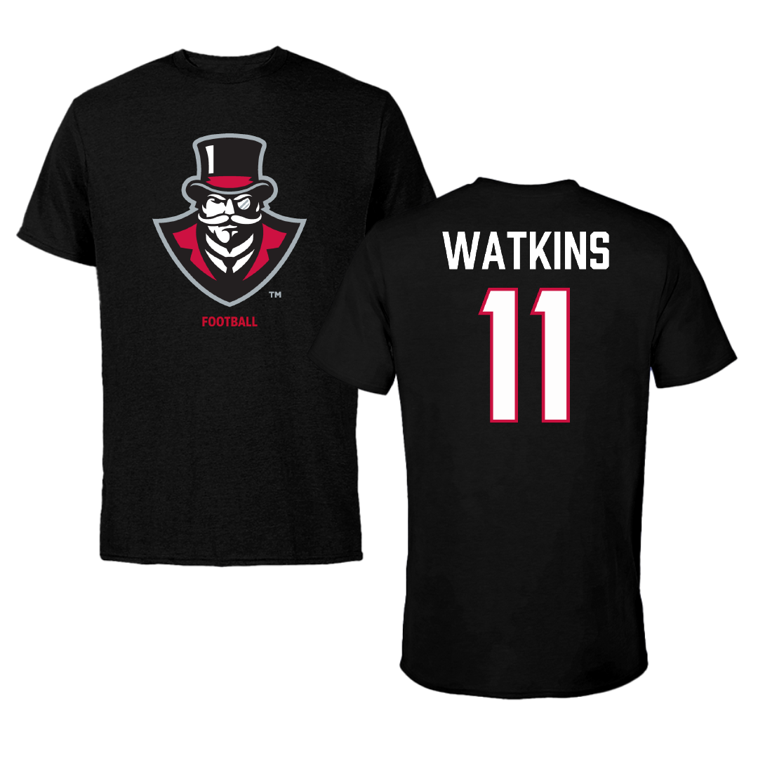 Austin Peay State University Football Black Performance Tee - #11 Ty Watkins