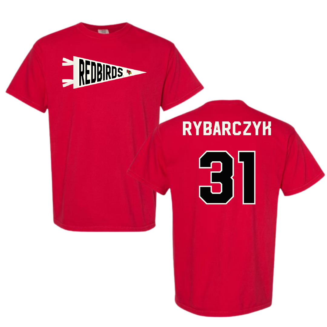 Illinois State University Baseball Red Pennant Comfort Colors Tee - #31 Trez Rybarczyk