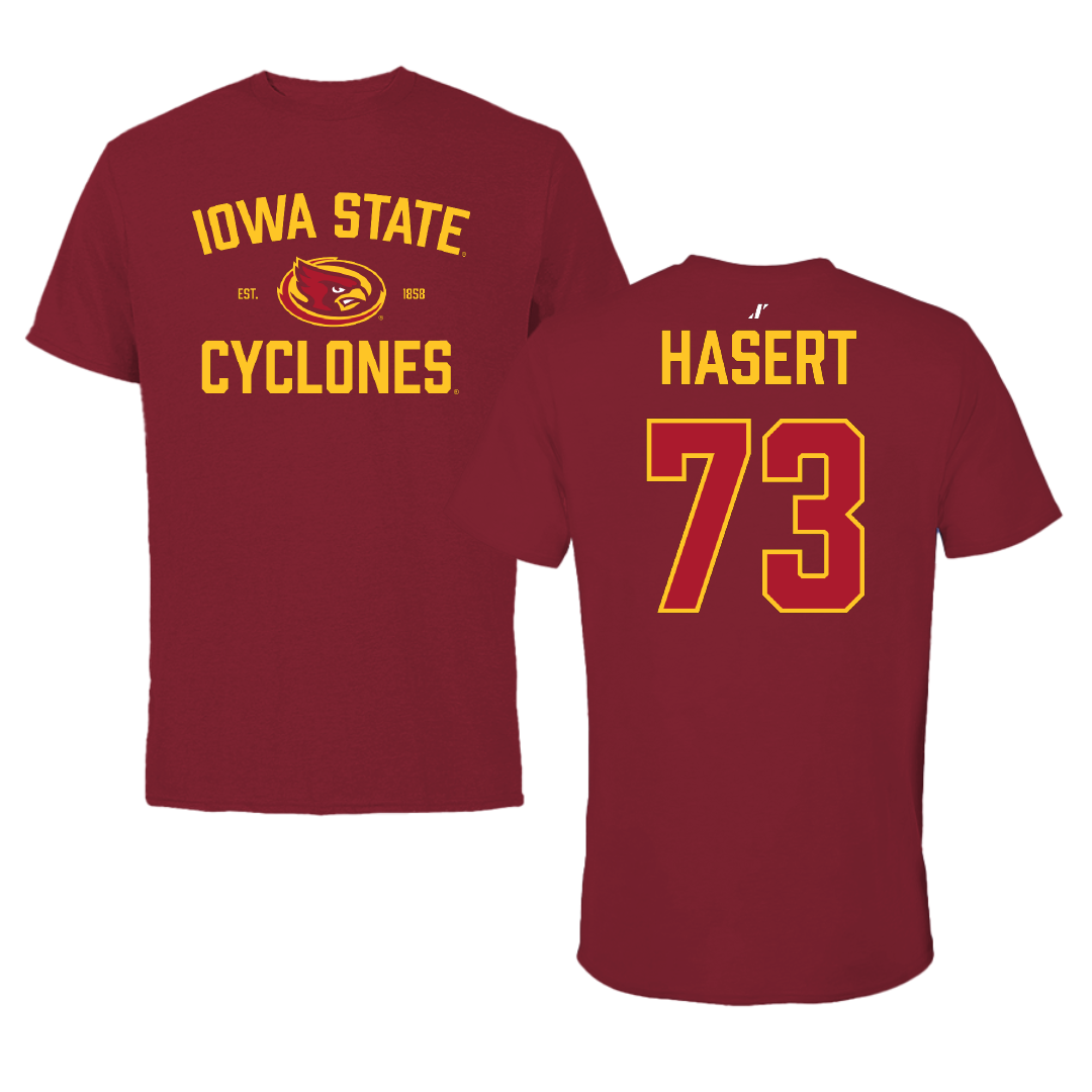 Iowa State University Football Cardinal General Tee - #73 Deylin Hasert