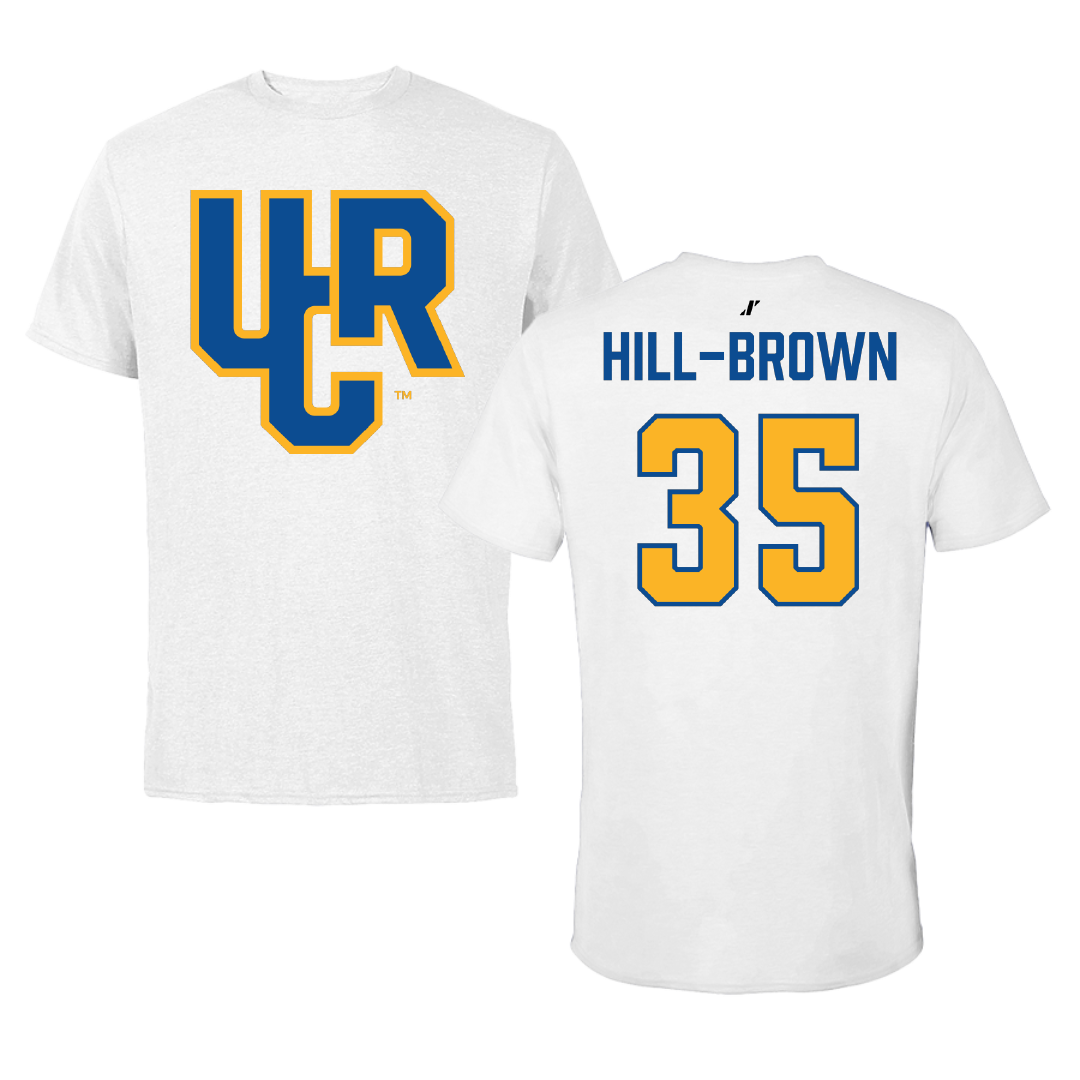 University of California-Riverside Basketball White Performance Tee - #35 Tiairra Hill-Brown