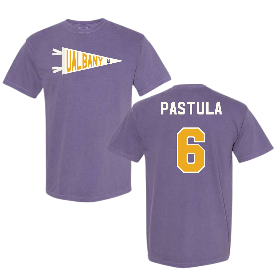 University at Albany Football Purple Pennant Comfort Colors Tee - #6 Tyler Pastula