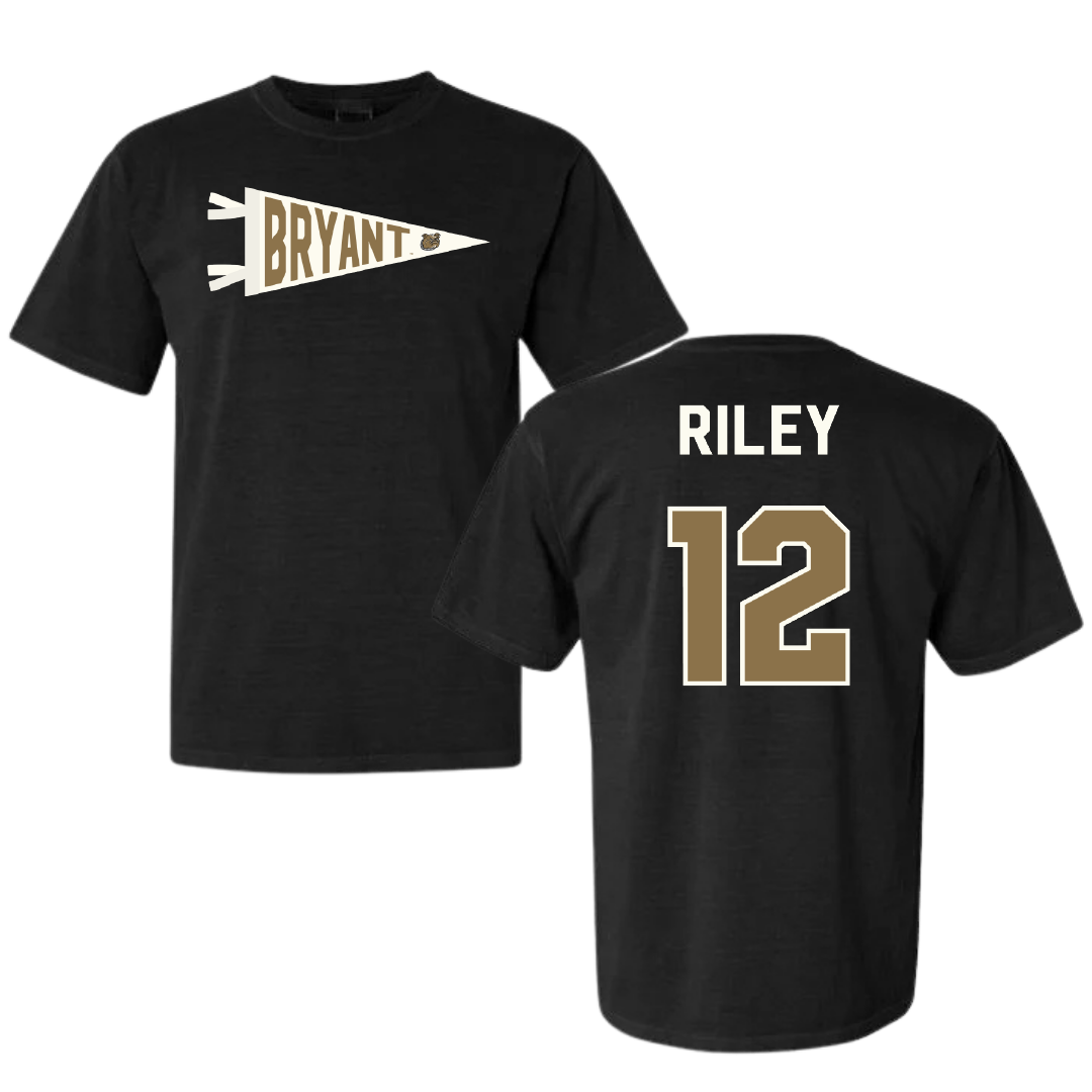 Bryant University Football Black Pennant Comfort Colors Tee - #12 Tristen Riley