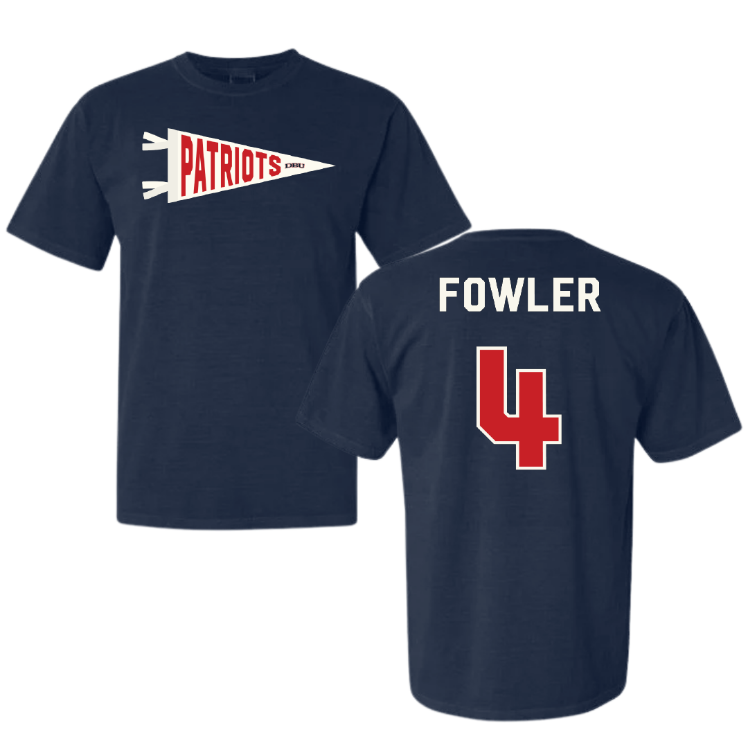 Dallas Baptist University Ice Hockey Navy Pennant Comfort Colors Tee - #4 Austin Fowler