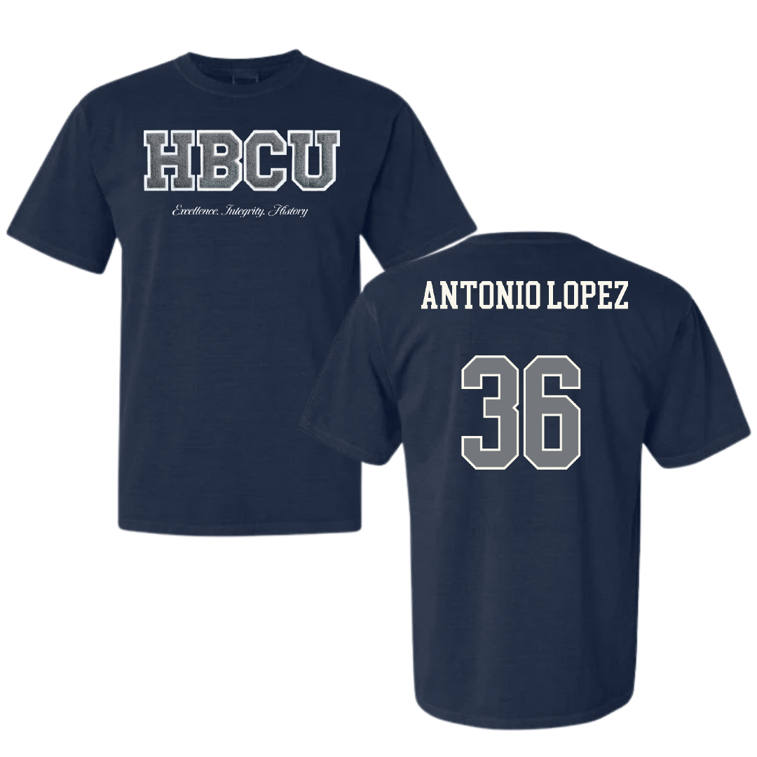 Jackson State University Soccer (W) Navy HBCU Varsity Comfort Colors Tee - #36 Karime Antonio Lopez