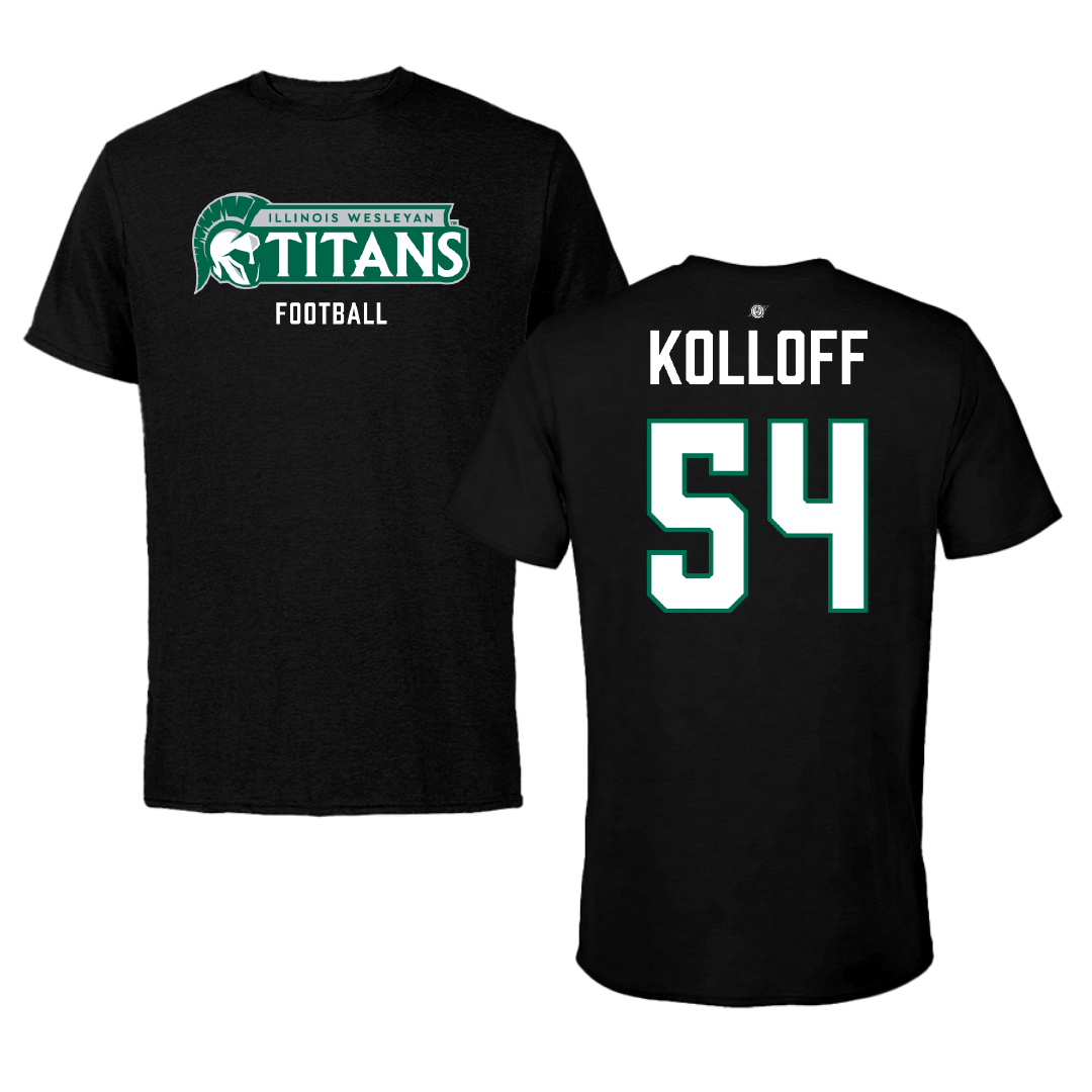 Illinois Wesleyan University Football Black Tee - #54 Ethan Kolloff