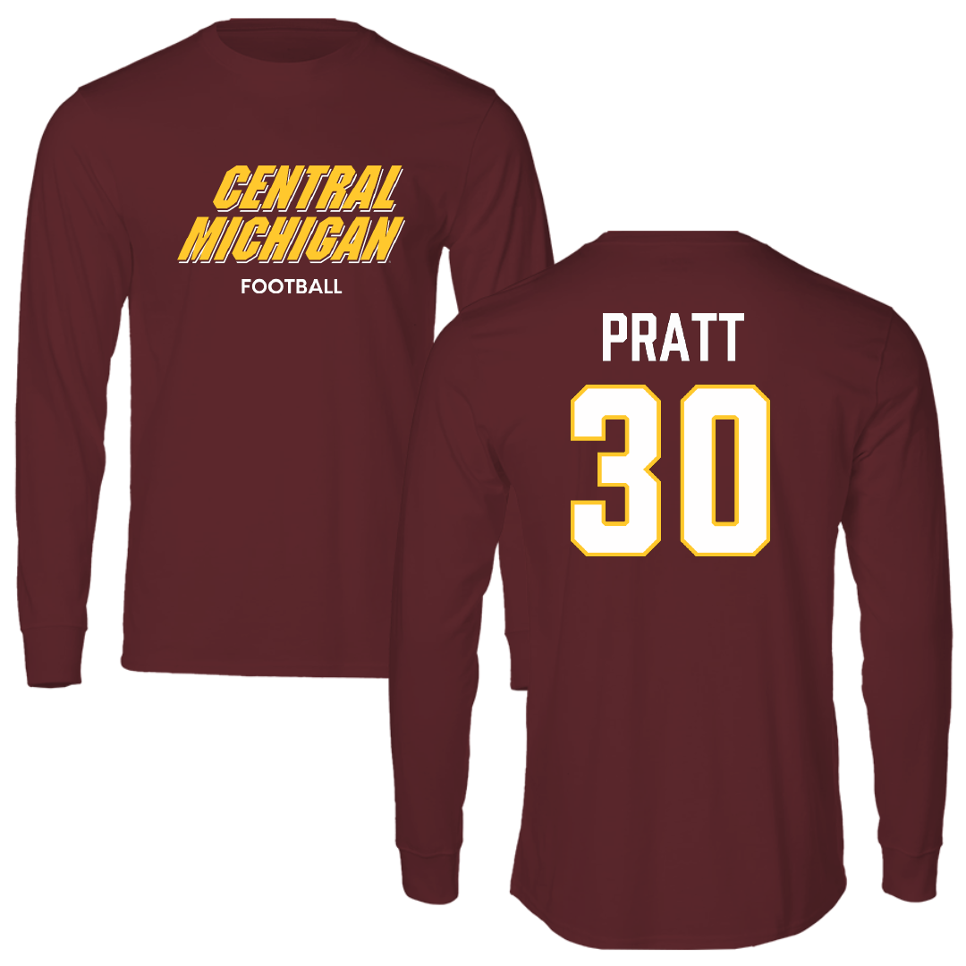 Central Michigan University Football Maroon Performance Long Sleeve - #30 Ben Pratt