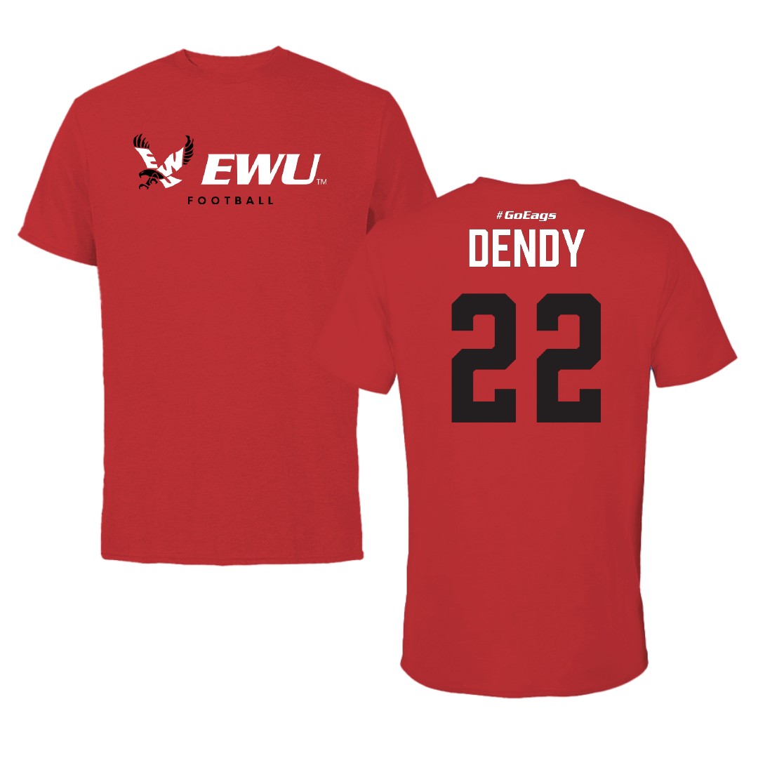 Eastern Washington University Football Red Block Tee - #22 Amir Dendy