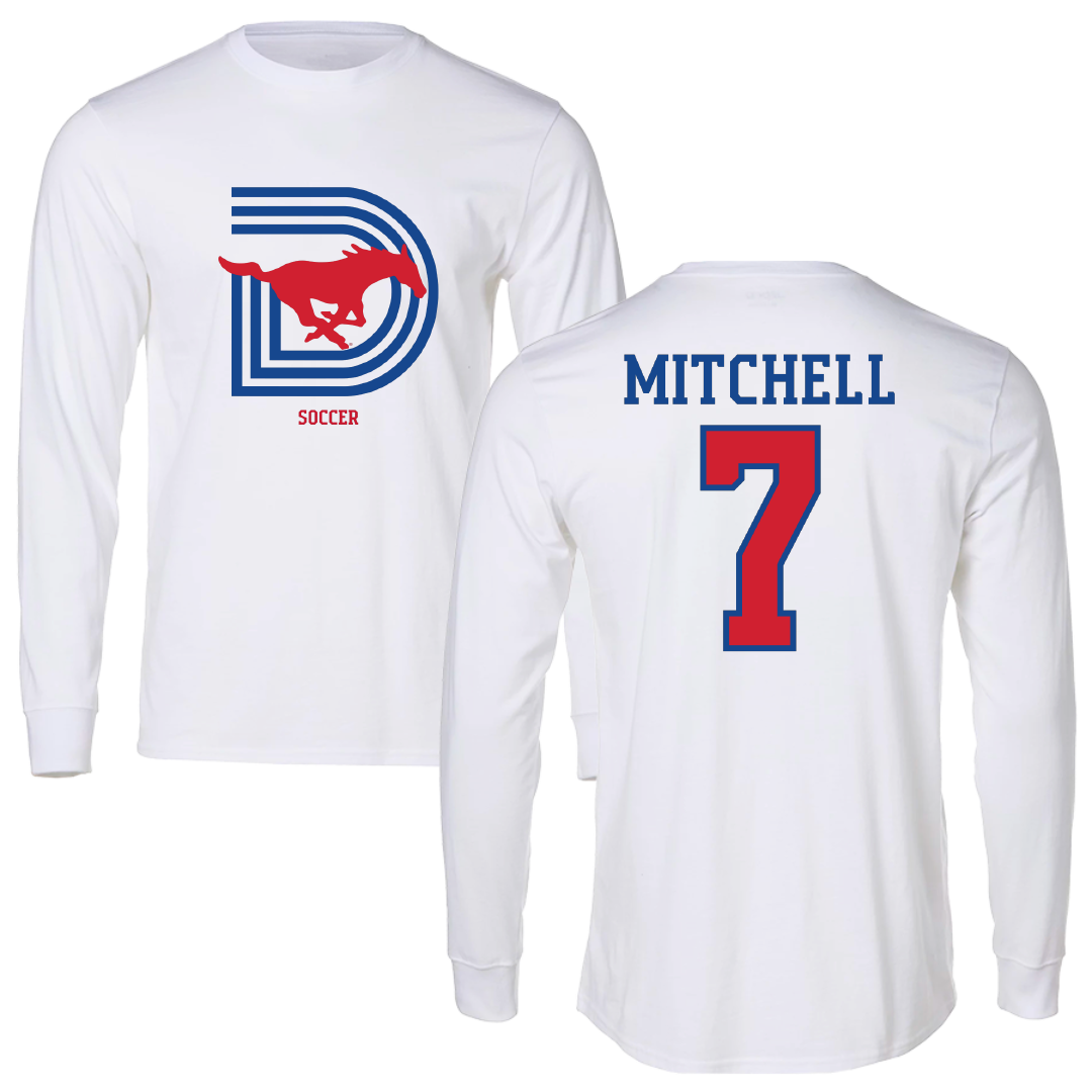 Southern Methodist University Soccer (M) White Performance Long Sleeve - #7 Jaylinn Mitchell