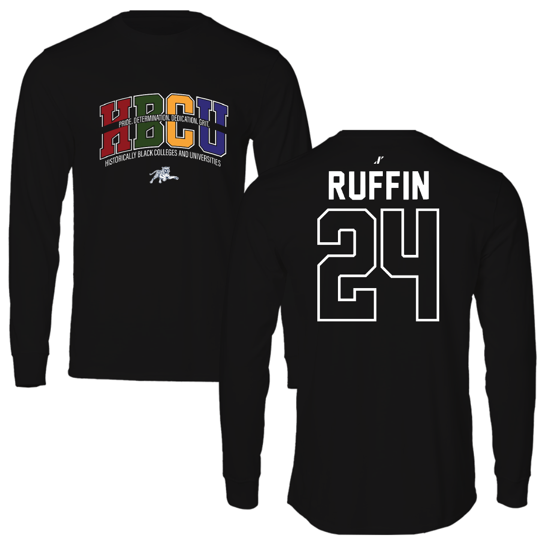 Jackson State University Basketball Black HBCU Performance Long Sleeve - #24 Daeshun Ruffin