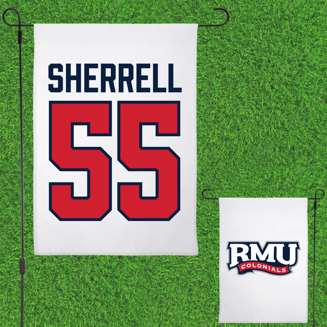 Robert Morris University Football White Garden Flag - #55 Tayvon Sherrell
