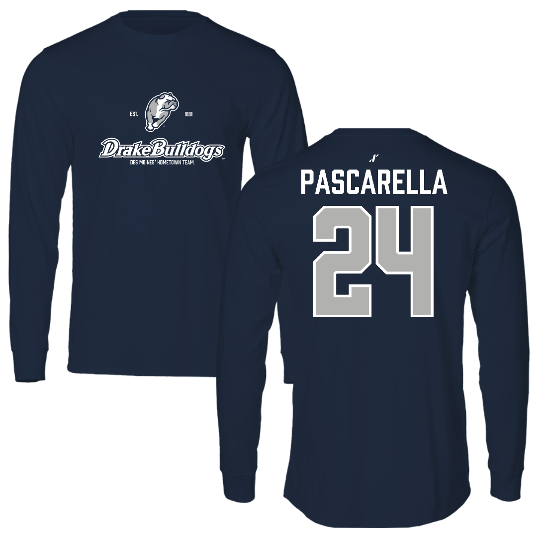 Drake University Soccer Navy General Performance Long Sleeve - #24 Jordan Pascarella