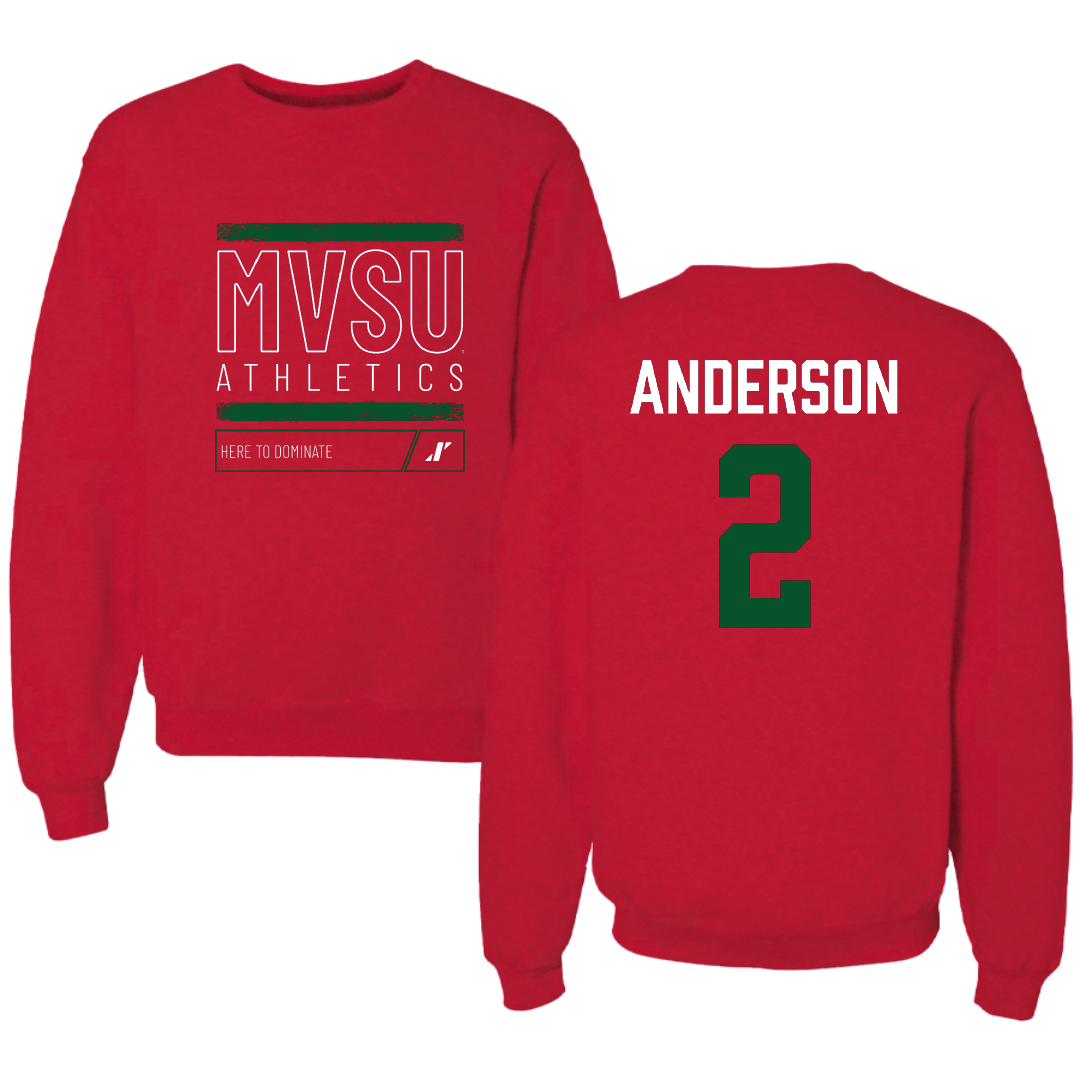 Mississippi Valley State University Football Red Dominate Crewneck - #2 Jordan Anderson