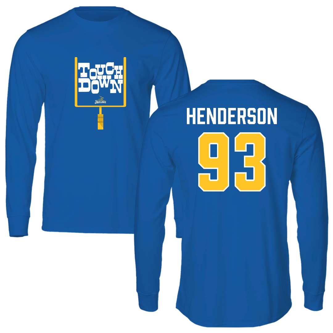 Texas A&M University-Kingsville Football Blue Touchdown Long Sleeve - #93 Xavier Henderson