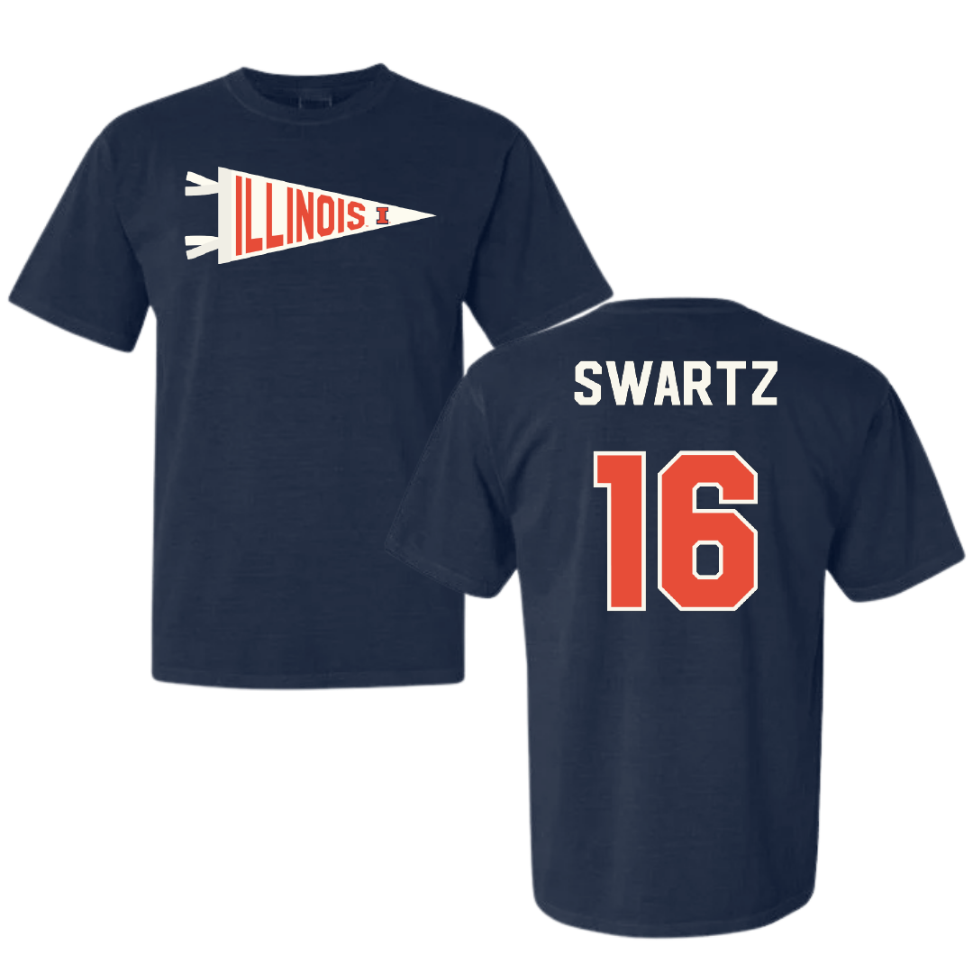 University of Illinois Baseball Navy Pennant Comfort Colors Tee - #16 Jake Swartz