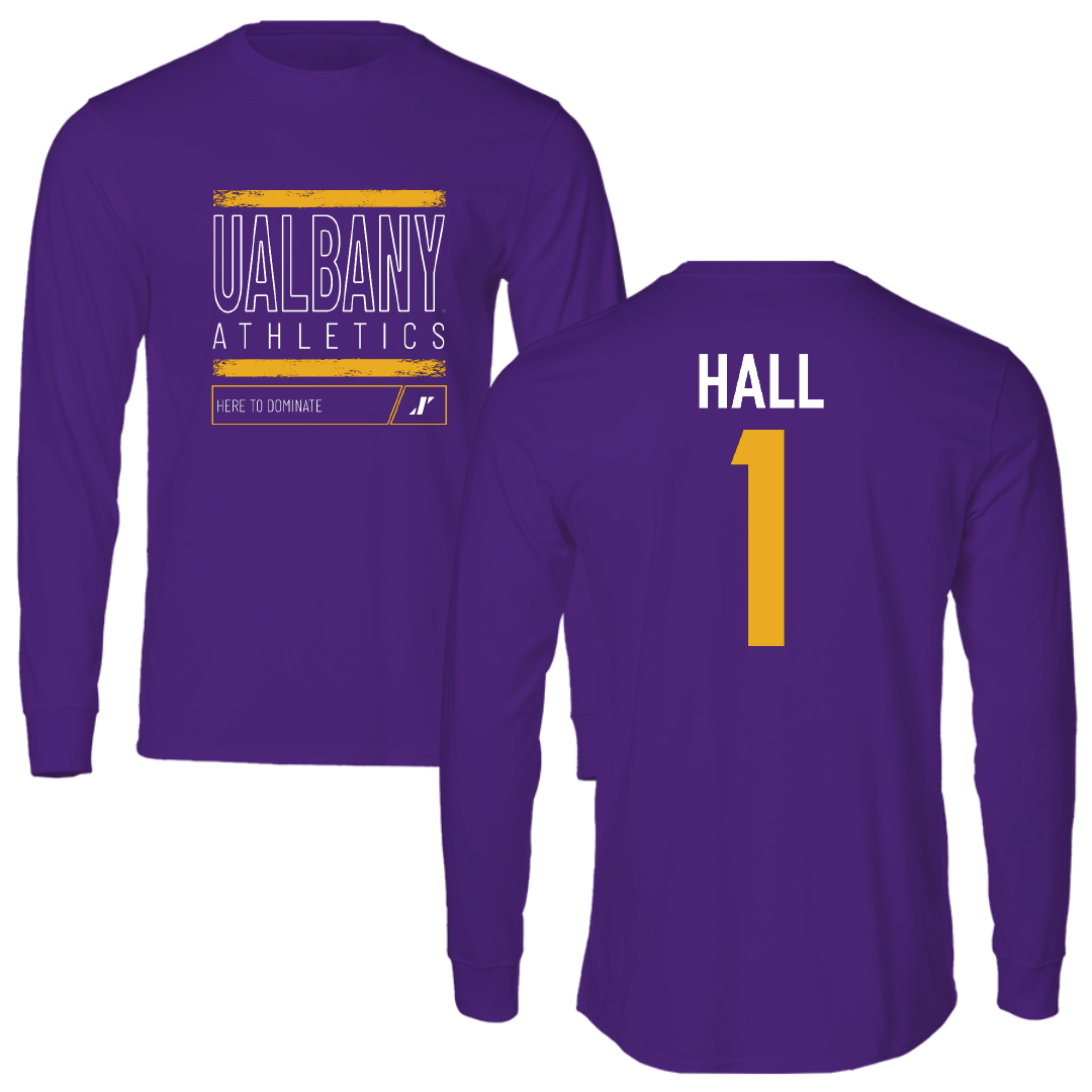 University at Albany Football Purple Dominate Performance Long Sleeve - #1 Aamir Hall
