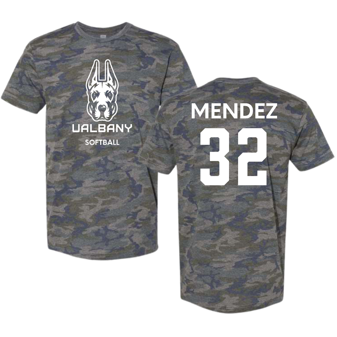 University at Albany Softball Vintage Camo Tee - #32 Natasha Mendez