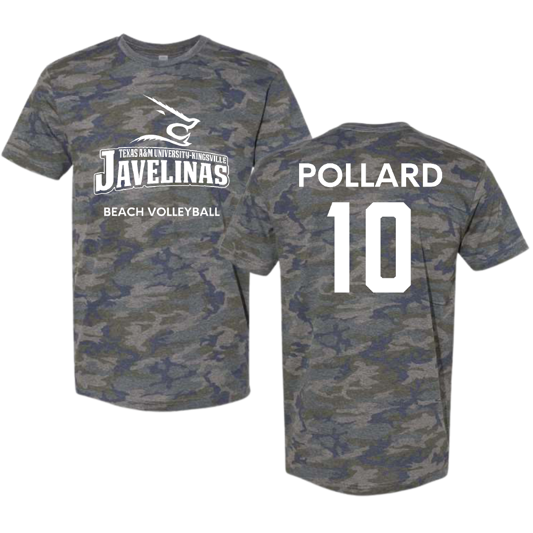 Texas A&M University-Kingsville Beach Volleyball Vintage Camo Tee - #10 Rylan Pollard