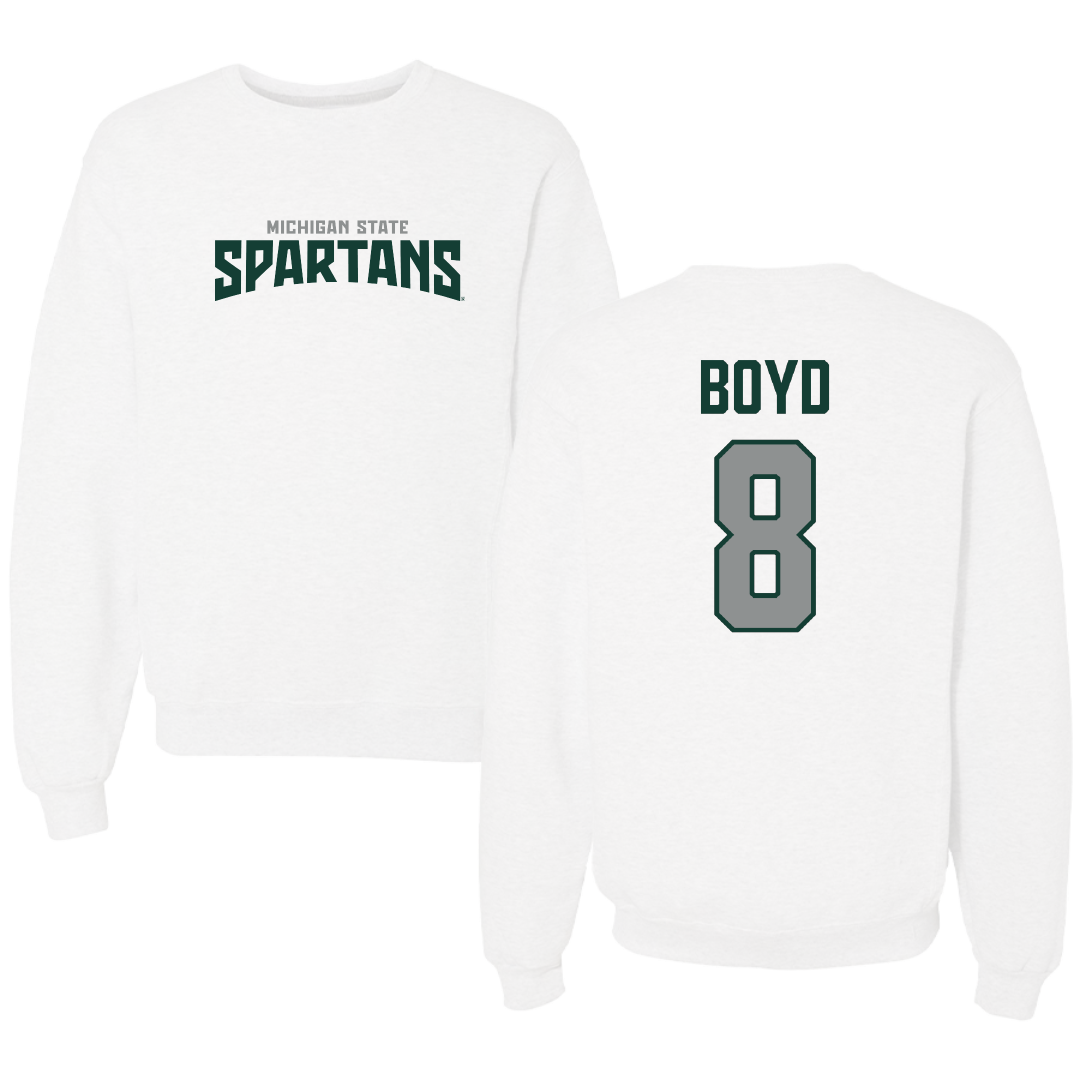 Michigan State University Football White Classic Crewneck - #8 Evan Boyd