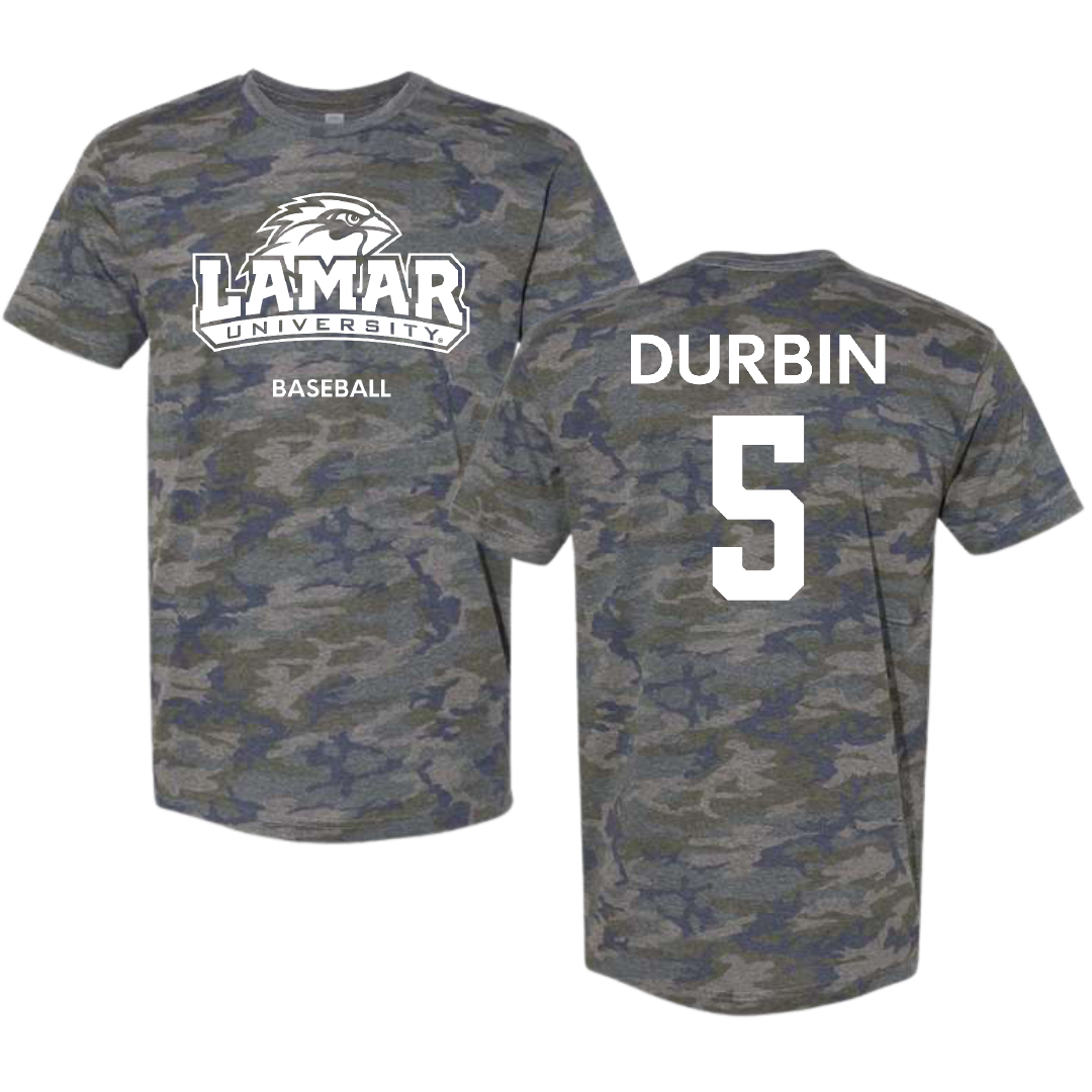Lamar University Baseball Vintage Camo Tee - #5 Beau Durbin