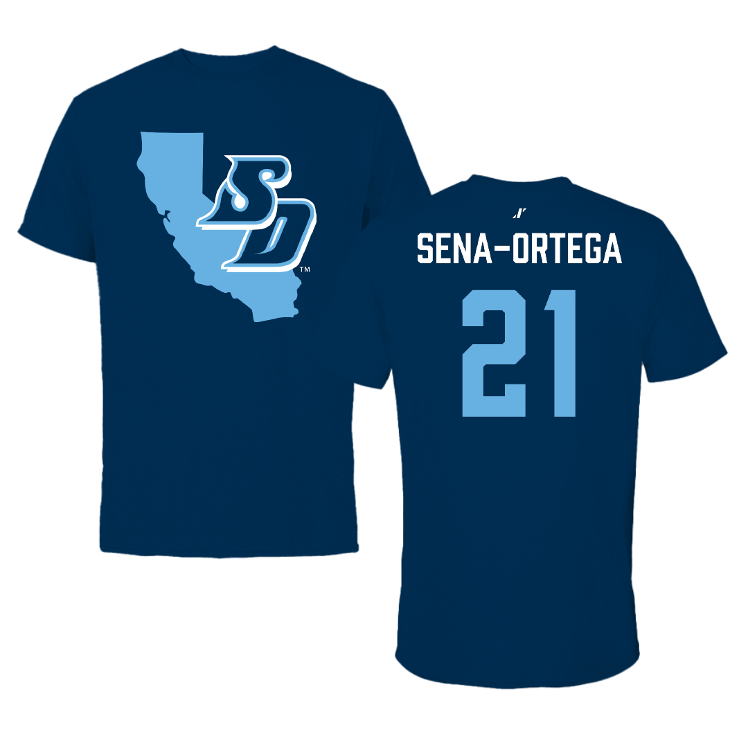 University of San Diego Football Navy State Tee - #21 Trey Sena-Ortega