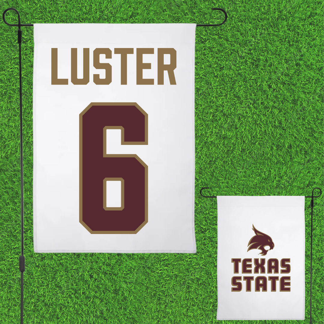 Texas State University Football White Garden Flag - #6 Keldric Luster