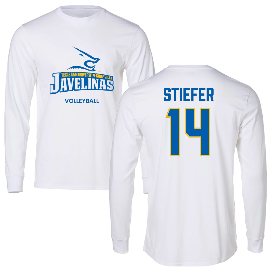 Texas A&M University-Kingsville Volleyball (W) White Long Sleeve - #14 Meghan Stiefer