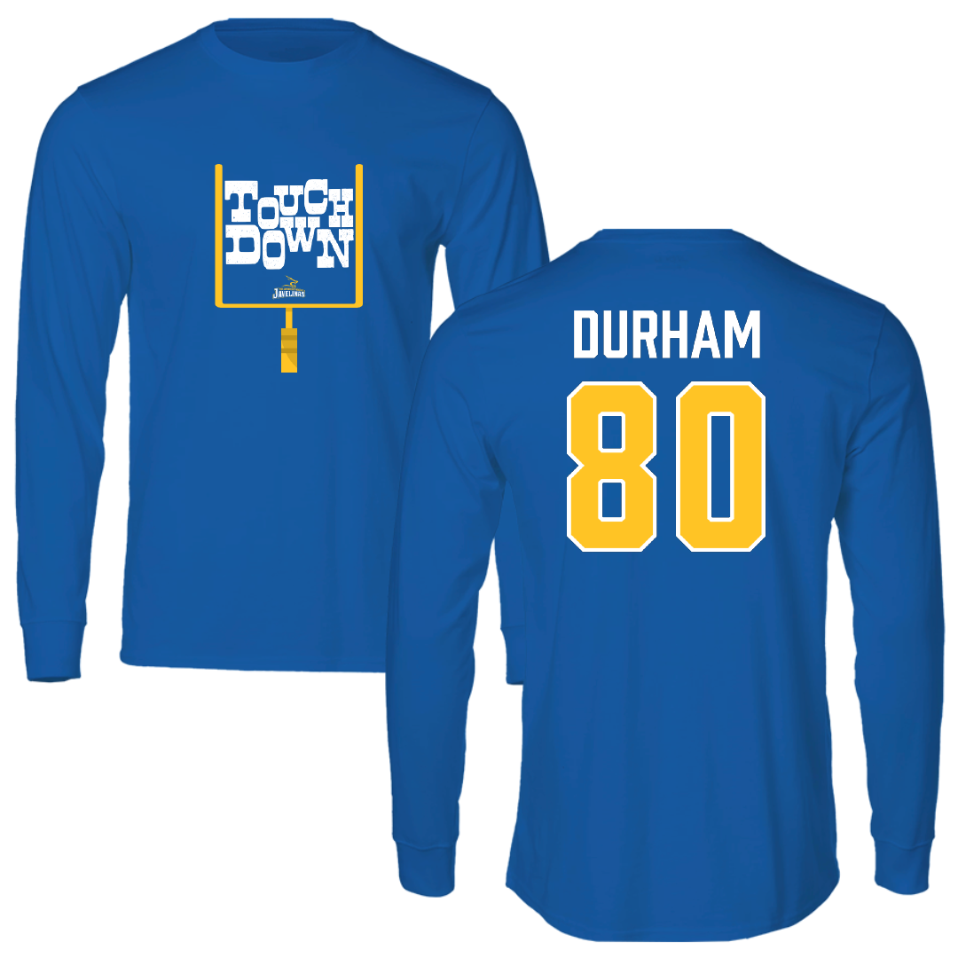 Texas A&M University-Kingsville Football Blue Touchdown Long Sleeve - #80 Exavier Durham