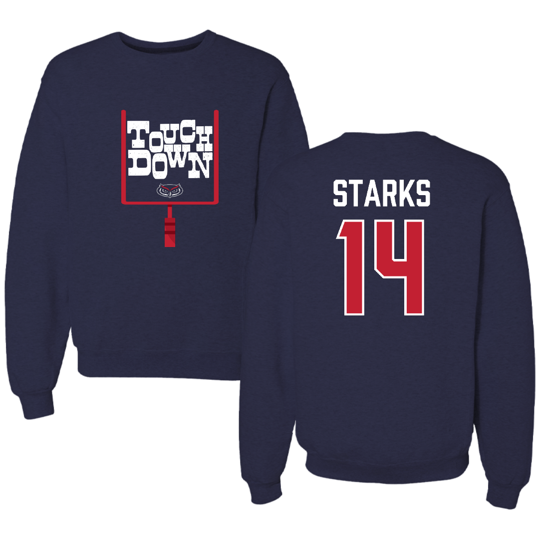 Florida Atlantic University Football Navy Touchdown Crewneck - #14 Tyriq Starks