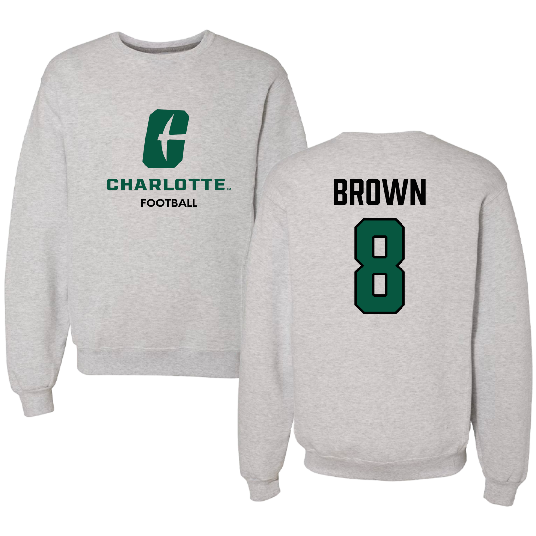 The University of North Carolina at Charlotte Football Light Gray Crewneck - #8 Sean Brown