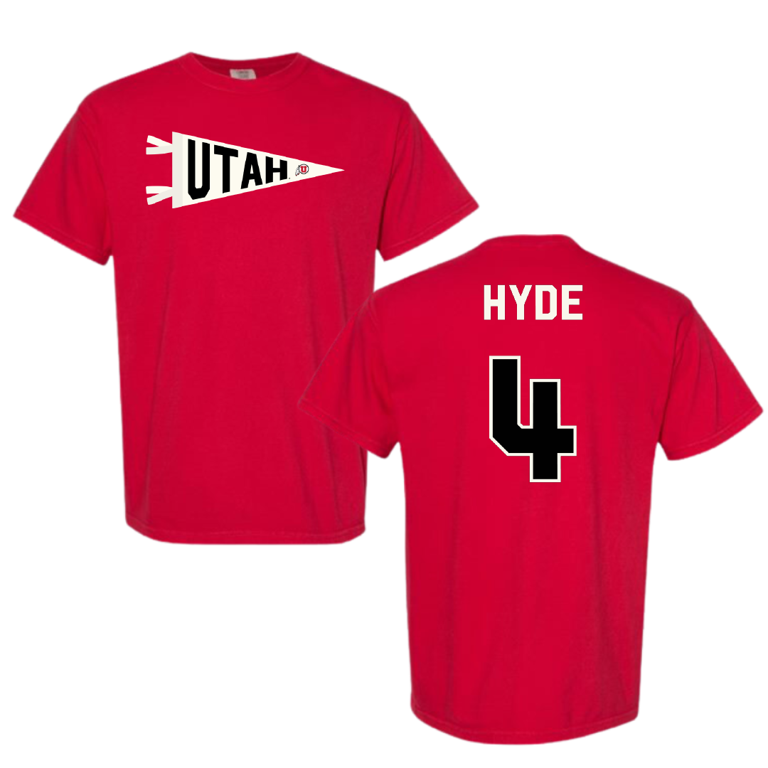 University of Utah Lacrosse Red Pennant Comfort Colors Tee - #4 Jordan Hyde