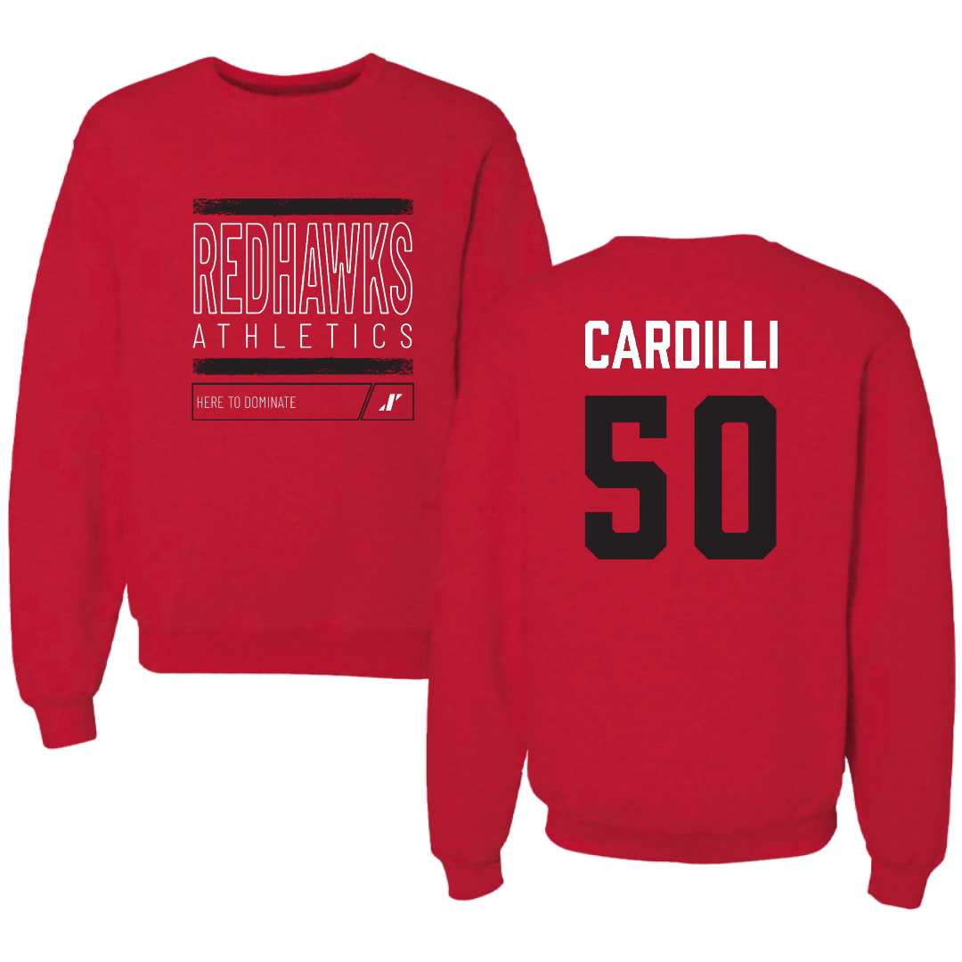 Southeast Missouri State University Football Red Dominate Crewneck - #50 Mike Cardilli
