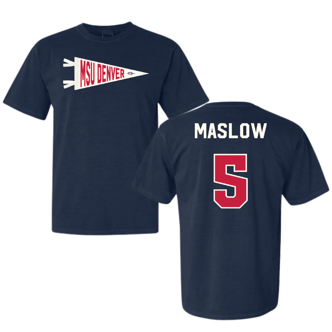 Metropolitan State University of Denver Basketball Navy Pennant Comfort Colors Tee - #5 Ryan Maslow