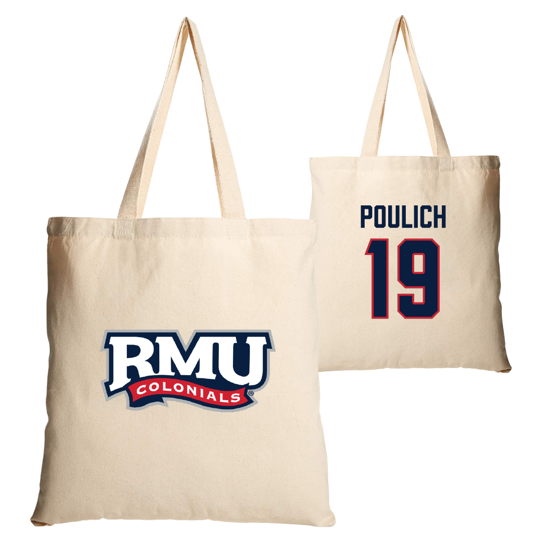 Robert Morris University Softball Tan Canvas Tote Bag - #19 Courtney Poulich