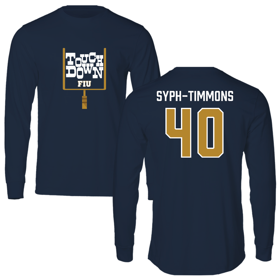 Florida International University Football Navy Touchdown Long Sleeve - #40 Orlando Syph-Timmons