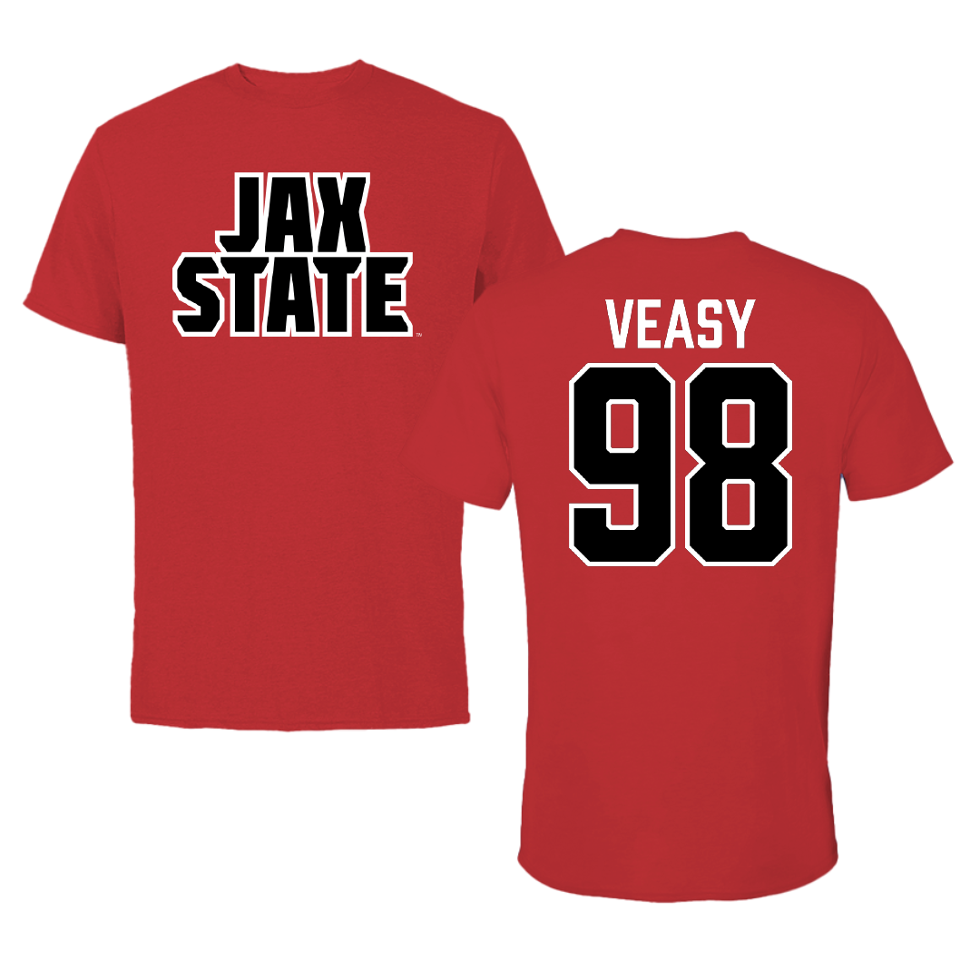 Jacksonville State University Football Red Tee - #98 Jackson Veasy