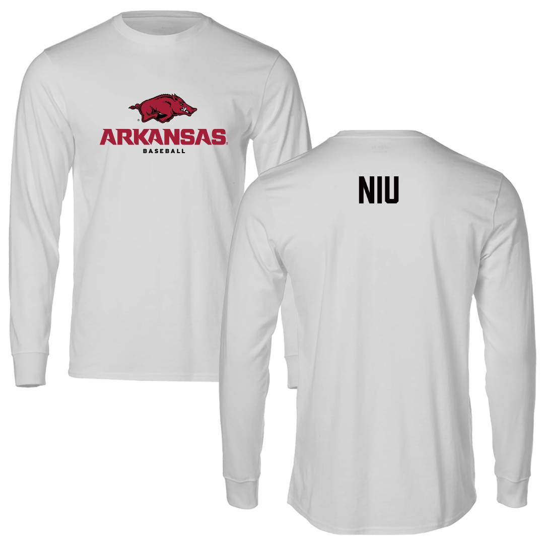 University of Arkansas Baseball Light Gray Long Sleeve - Maika Niu
