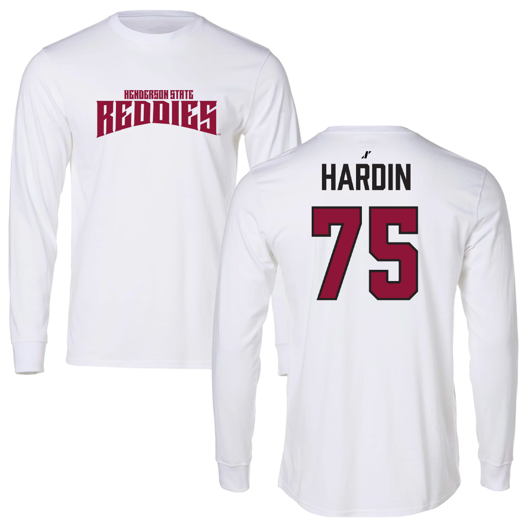 Henderson State University Football White Classic Performance Long Sleeve - #75 Elijah Hardin