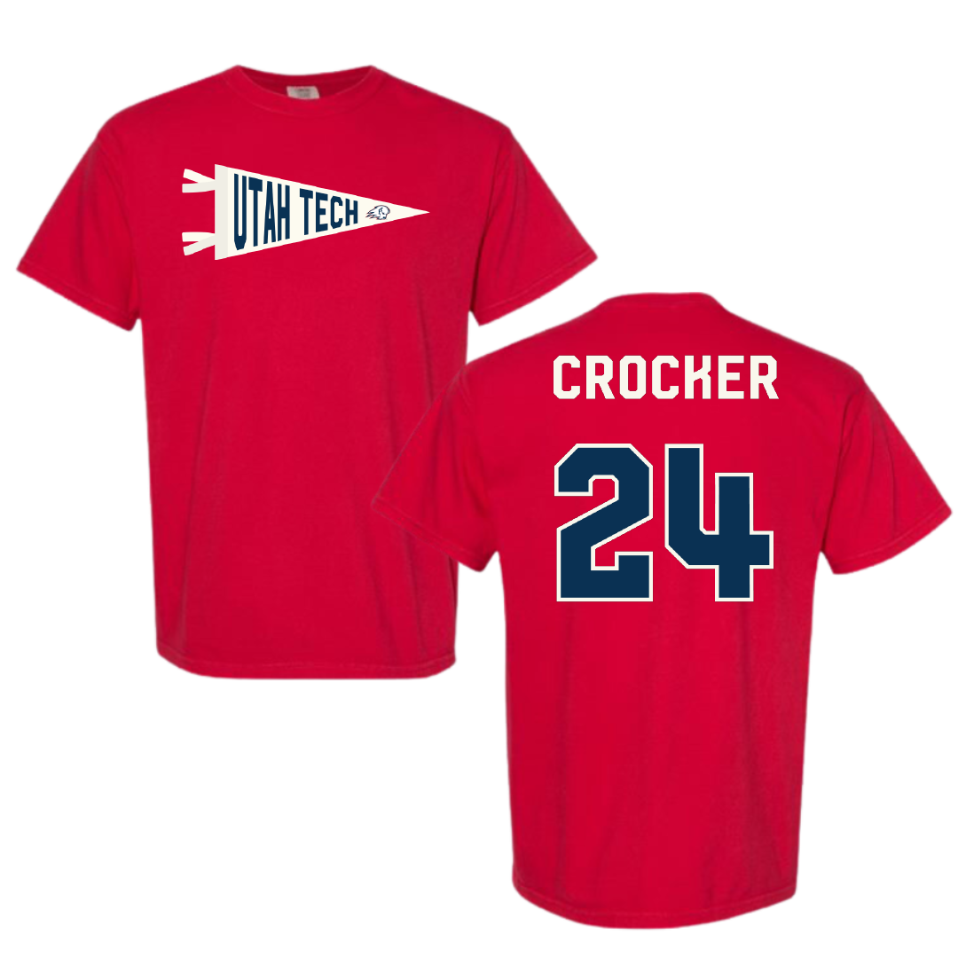 Utah Tech University Basketball Red Pennant Comfort Colors Tee - #24 Lauren Crocker