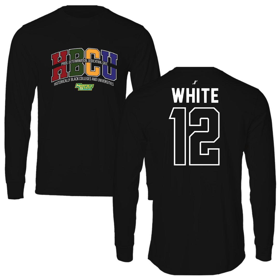 Norfolk State University Football Black HBCU Performance Long Sleeve - #12 Jaylen White