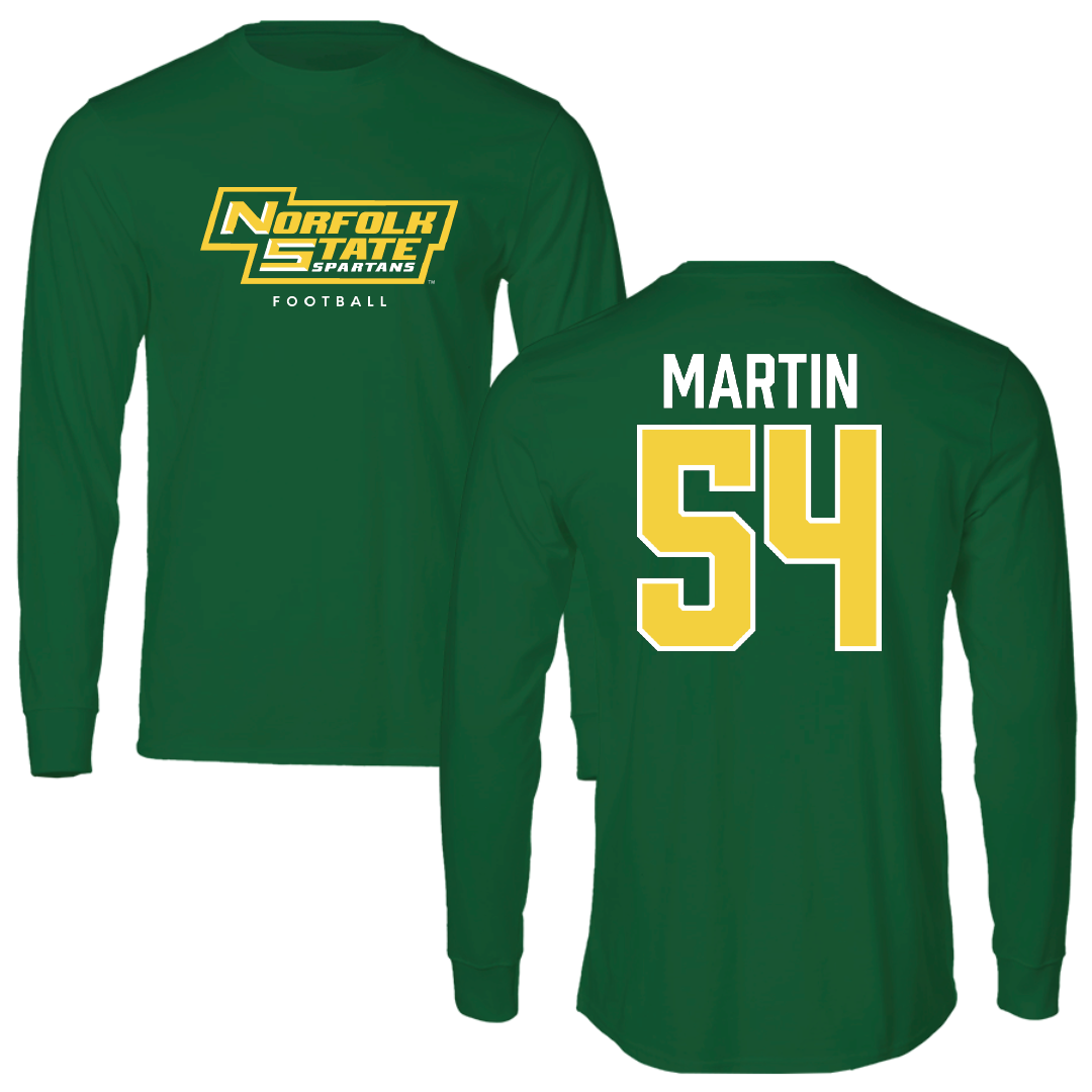Norfolk State University Football Kelly Green Performance Long Sleeve - #54 Javontay Martin