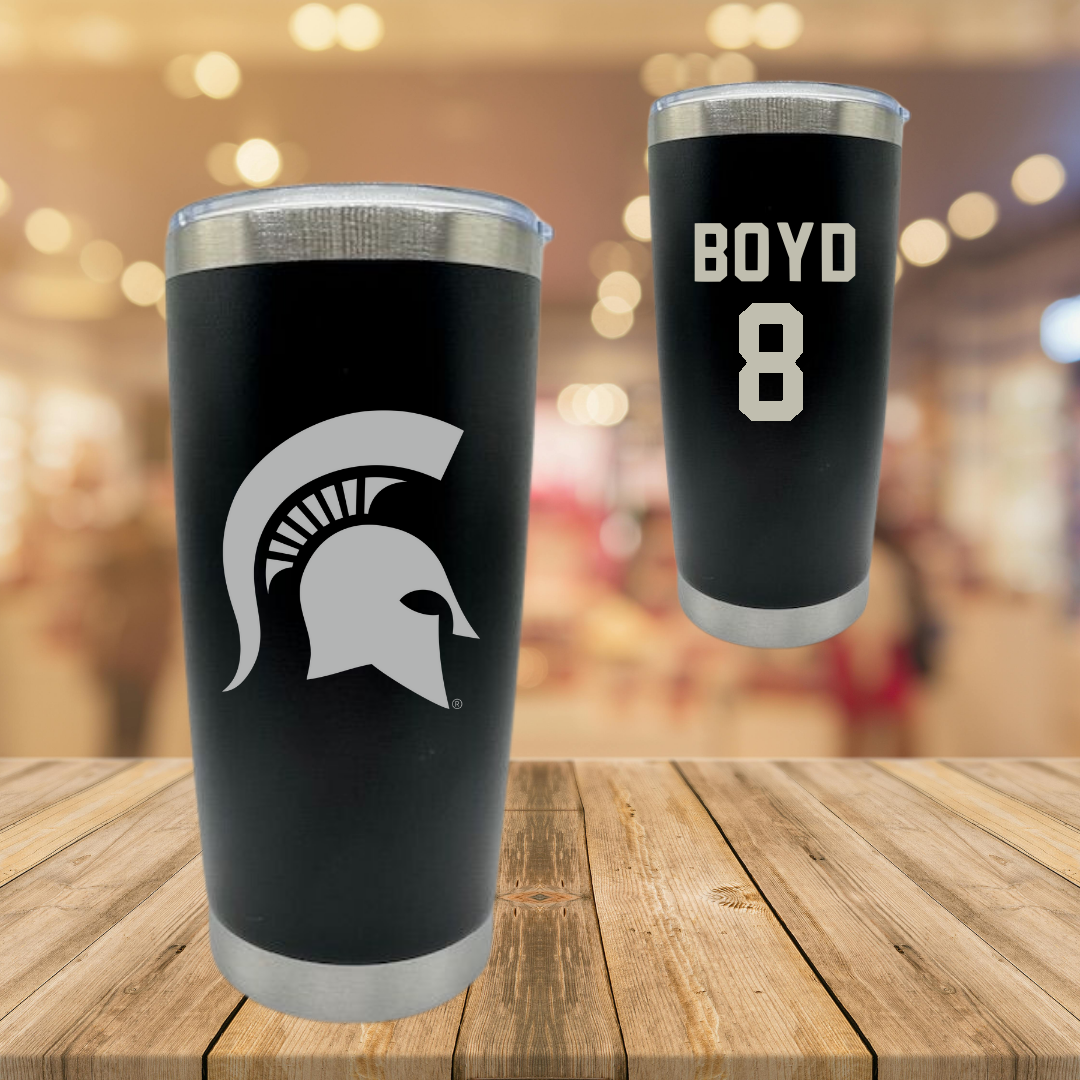Michigan State University Football Black Stainless Steel Tumbler - #8 Evan Boyd