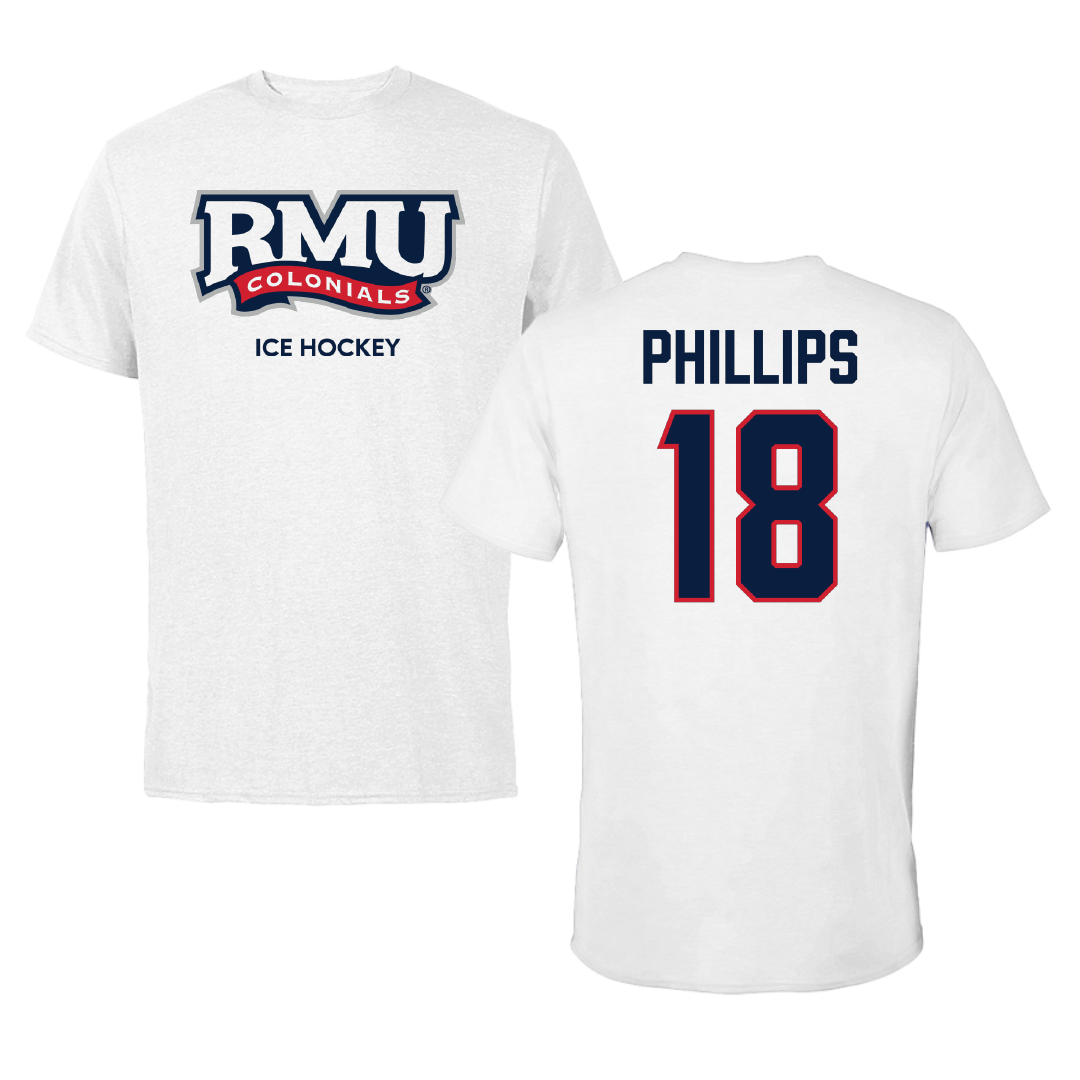 Robert Morris University Ice Hockey (W) White Tee - #18 Jersey Phillips
