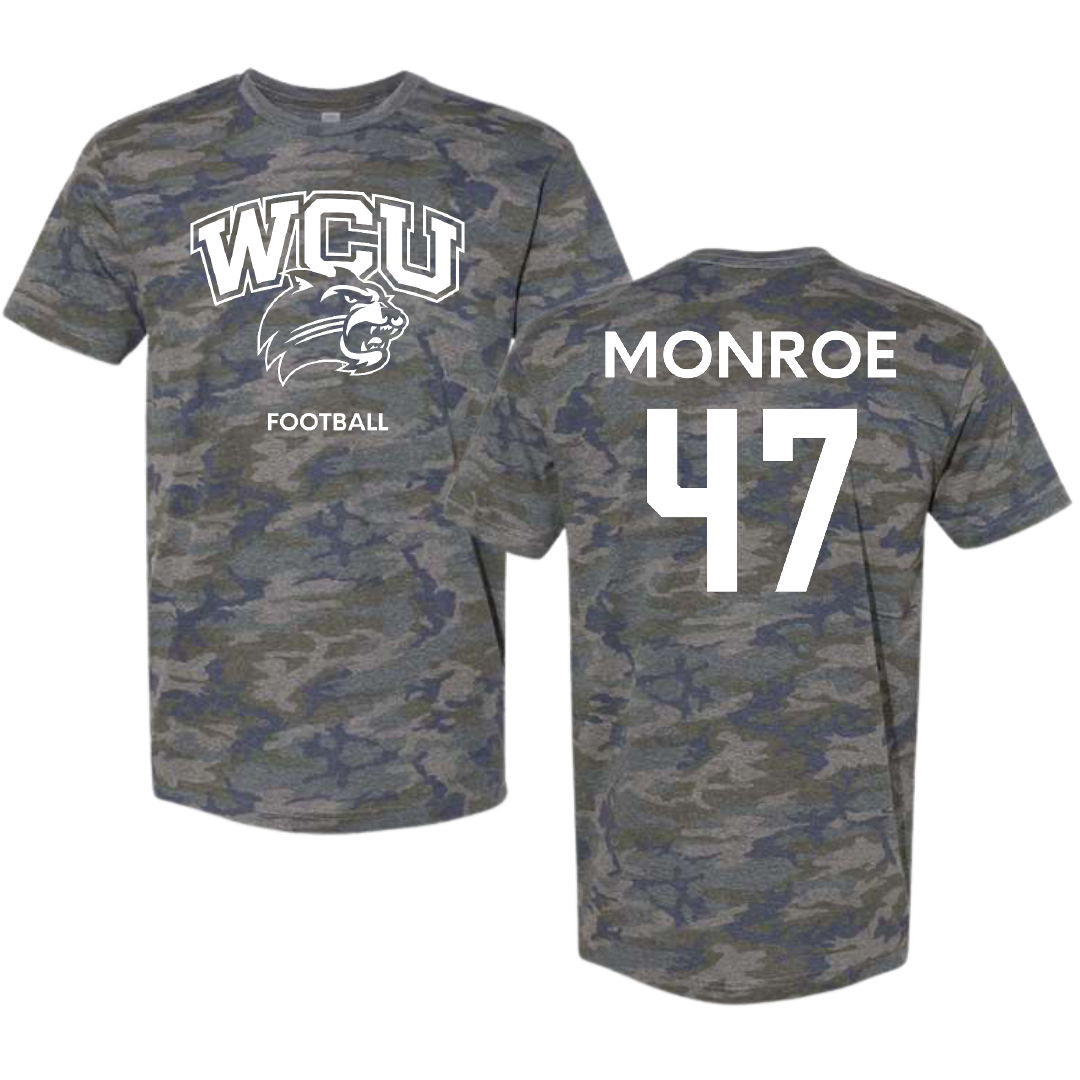 Western Carolina University Football Vintage Camo Tee - #47 Blue Monroe