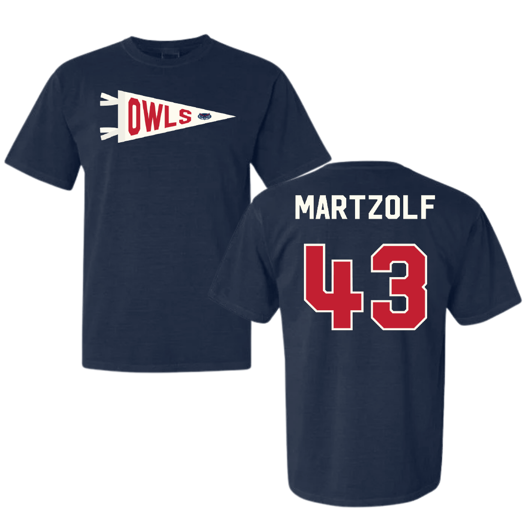 Florida Atlantic University Baseball Navy Pennant Comfort Colors Tee - #43 Max Martzolf